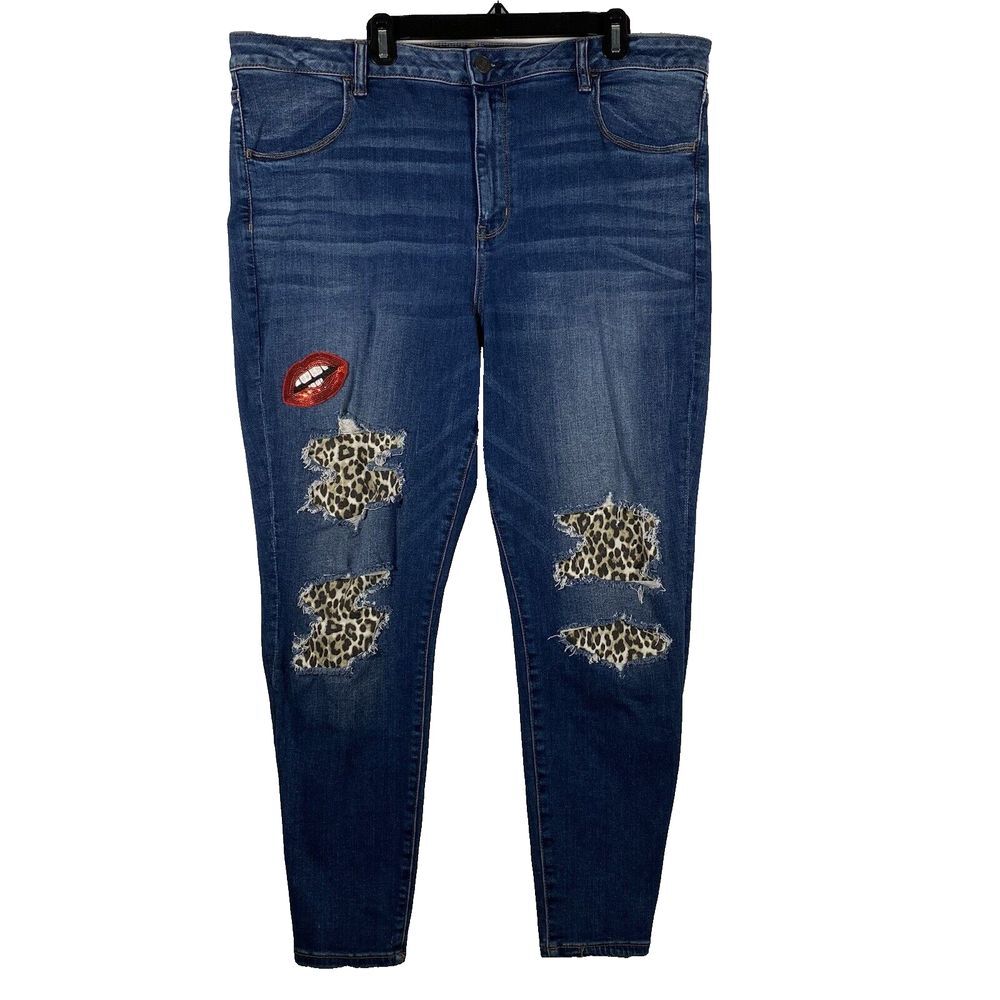 American Eagle Outfitters Womens SZ 24 High Rise Distressed Jegging lips leopard